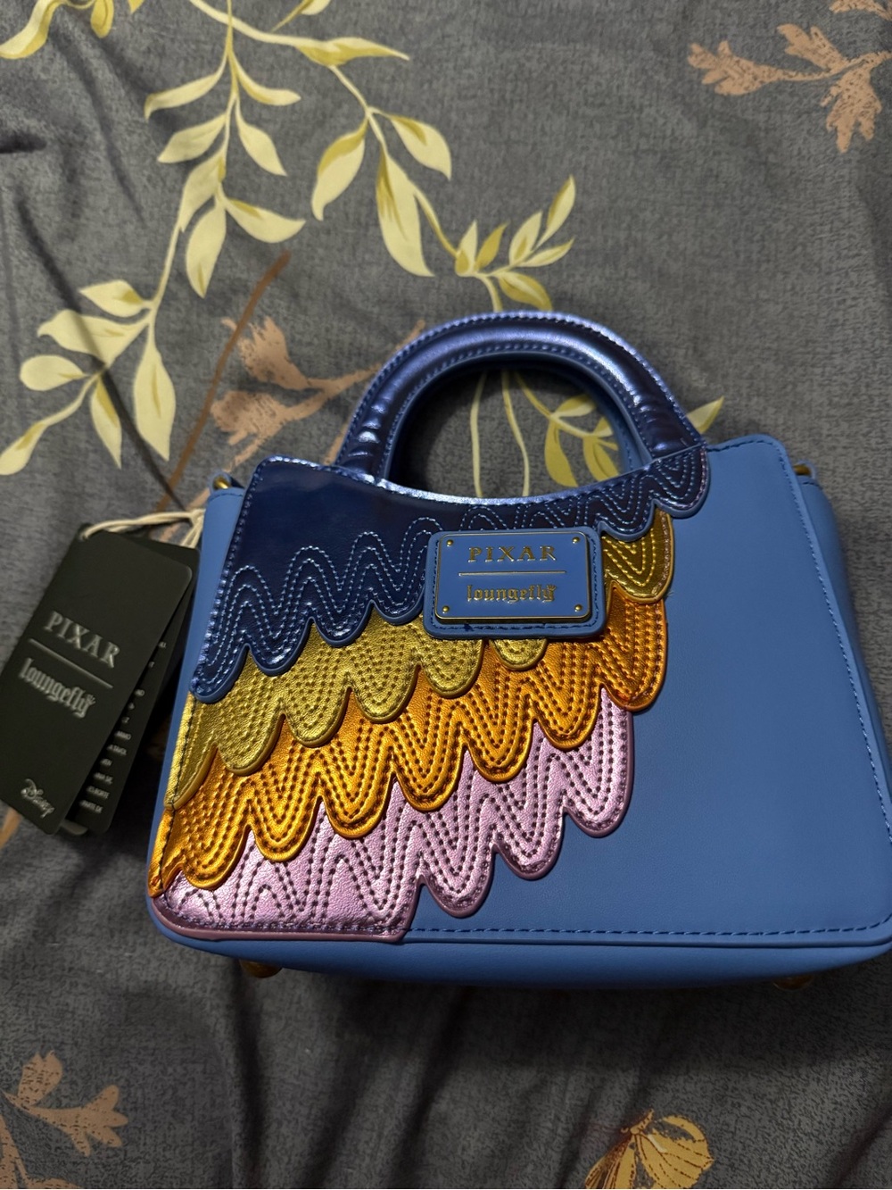 Loungefly Blue Mini Bag with Metallic Peacock Wing Applique - Picture 2 of 4